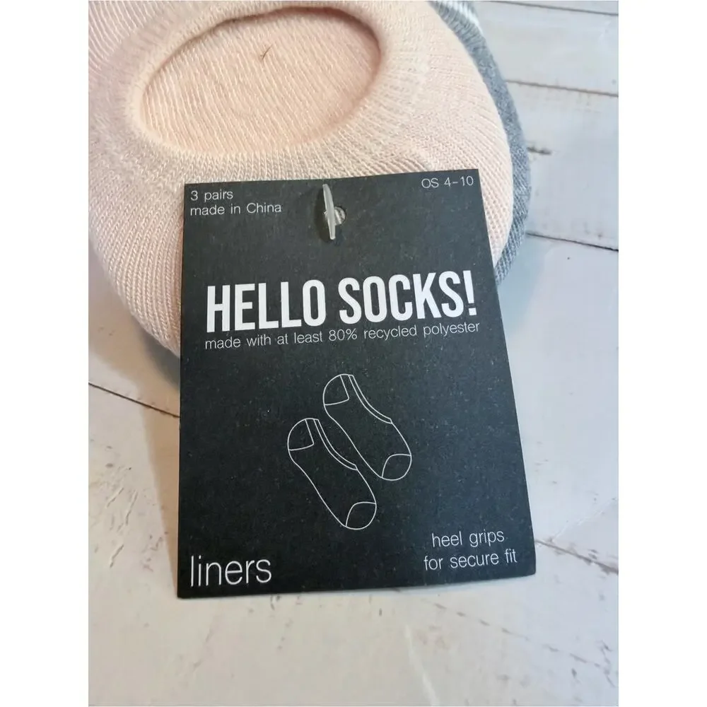 Hello Socks! Set of 3 Liner Socks Pretzels, Hot Dogs, Stripes NWT